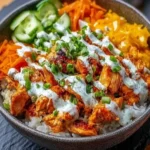 Buffalo Chicken Bowl with toppings and sauce served in a bowl
