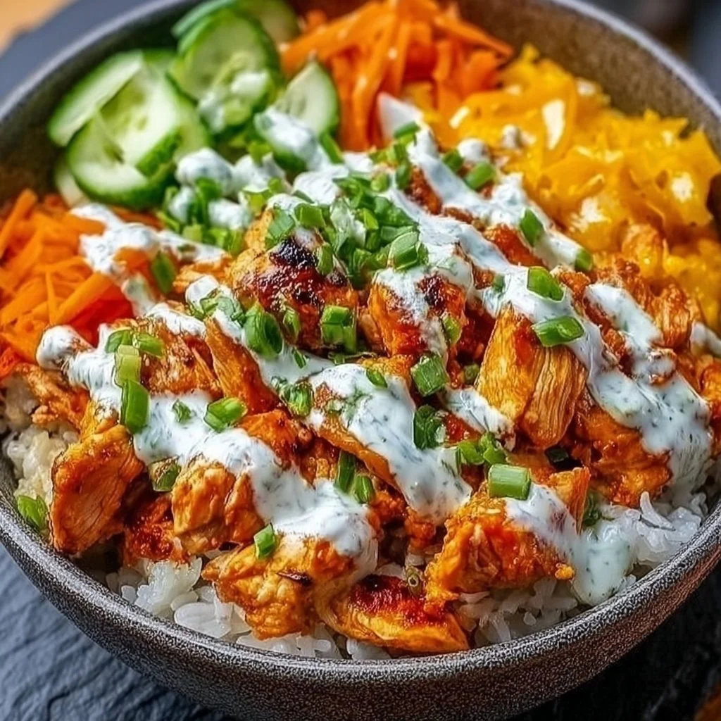 Buffalo Chicken Bowl with toppings and sauce served in a bowl