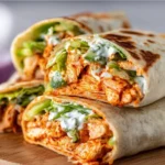 Savory Buffalo Chicken Wraps with lettuce and ranch dressing on a plate
