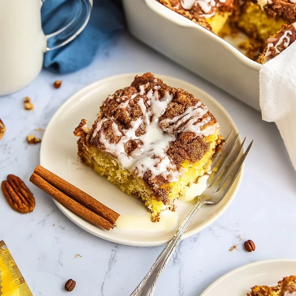 Delicious cake mix coffee cake with a crumbly topping, perfect for breakfast or dessert.
