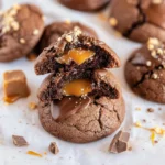 Delicious caramel filled chocolate cookies on a plate