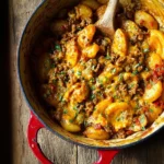 Cheesy One Pot Beef and Potatoes dish served in a bowl