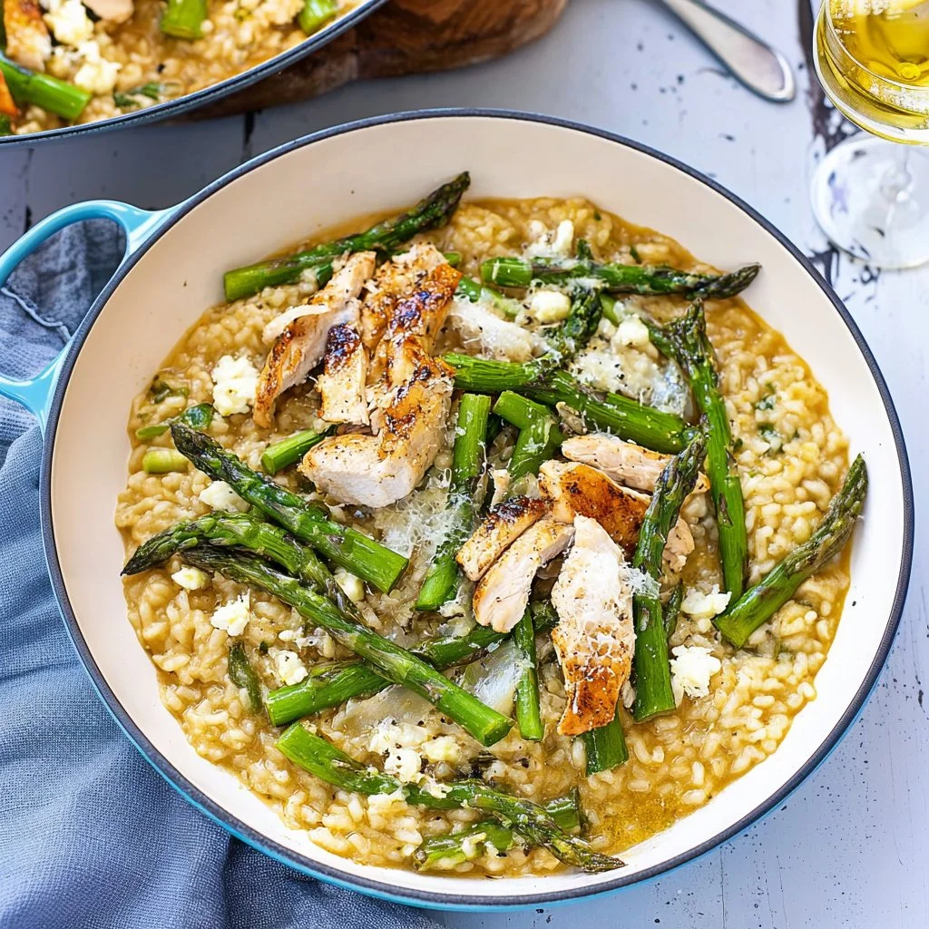 Creamy Chicken Asparagus Risotto with tender chicken and fresh asparagus
