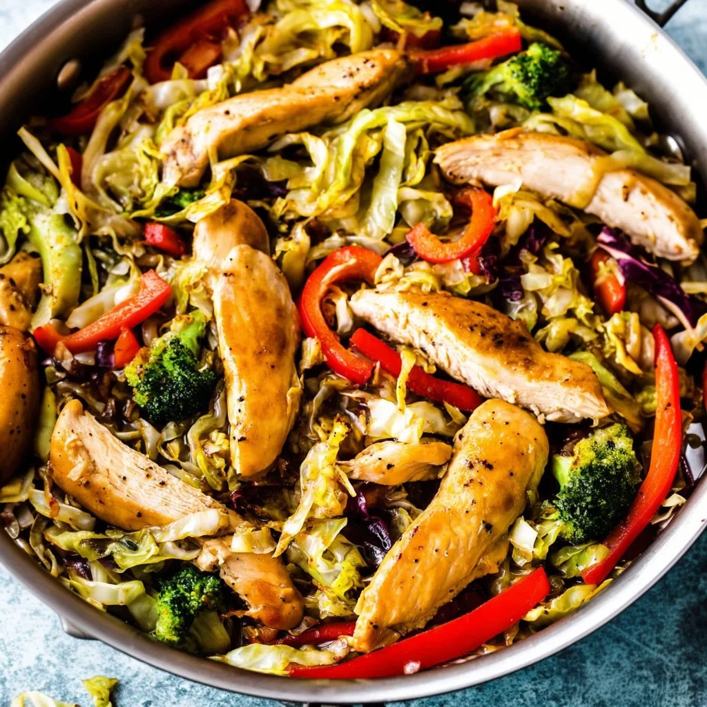 Delicious Chicken Cabbage Stir Fry served in a bowl with colorful vegetables