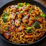 Delicious Chicken Teriyaki Noodles with vegetables and sauce