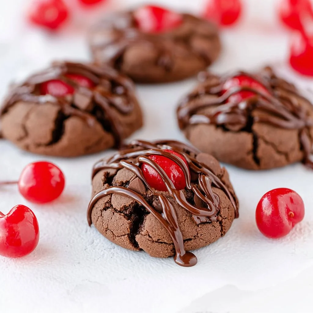 Delicious homemade chocolate covered cherry cookies on a plate.