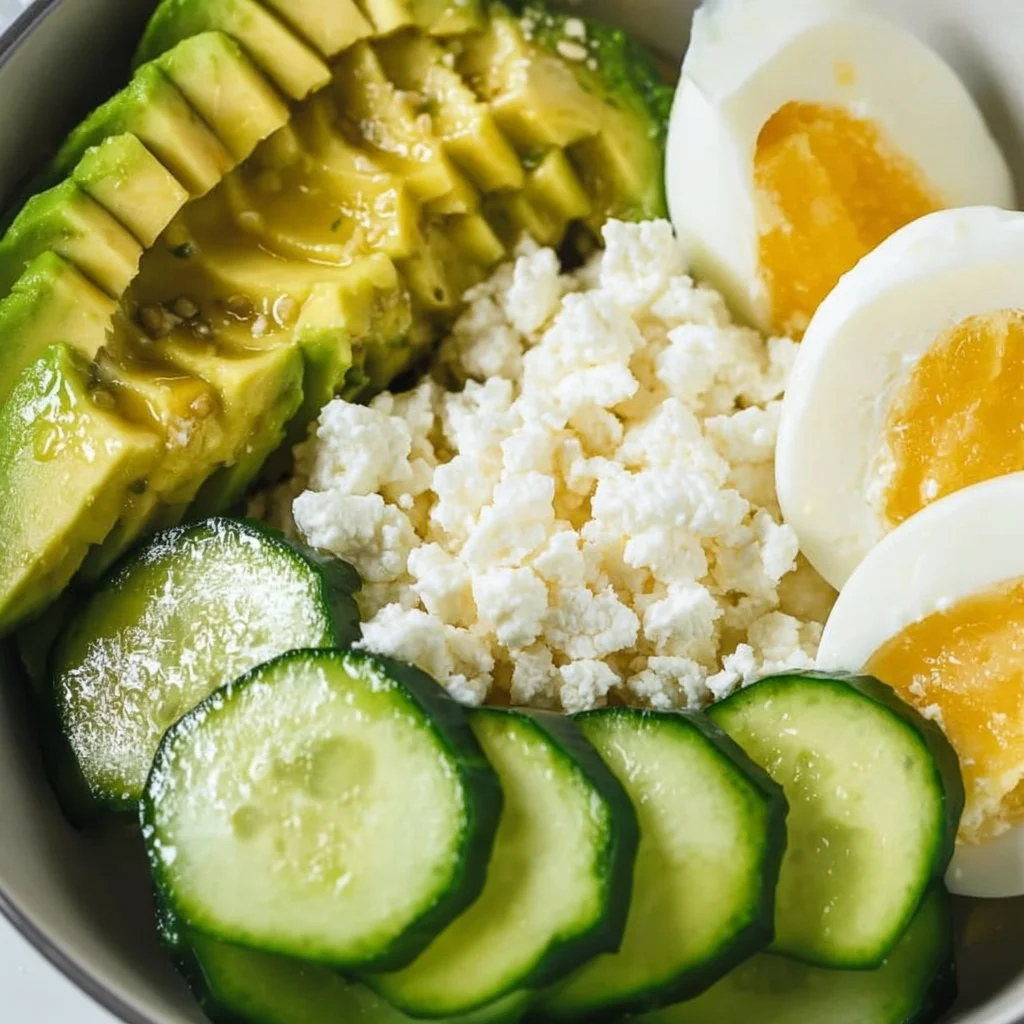 Cottage Cheese and Avocado Bowl topped with fresh ingredients for a healthy meal.