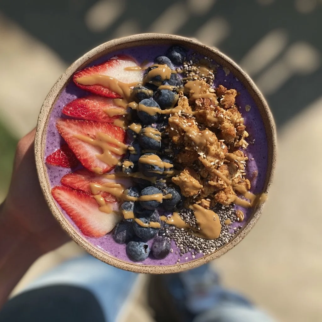 Colorful cottage cheese breakfast bowls topped with fruits and nuts