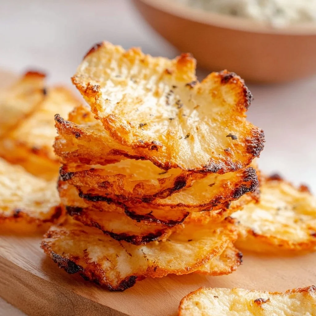 Bowl of crispy cottage cheese chips, a healthy and tasty snack option.