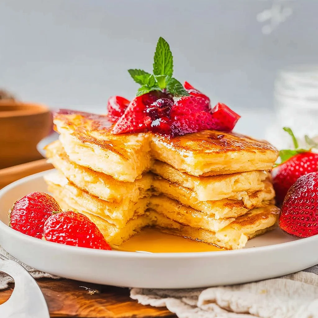 Deliciously fluffy cottage cheese pancakes stacked on a plate for breakfast