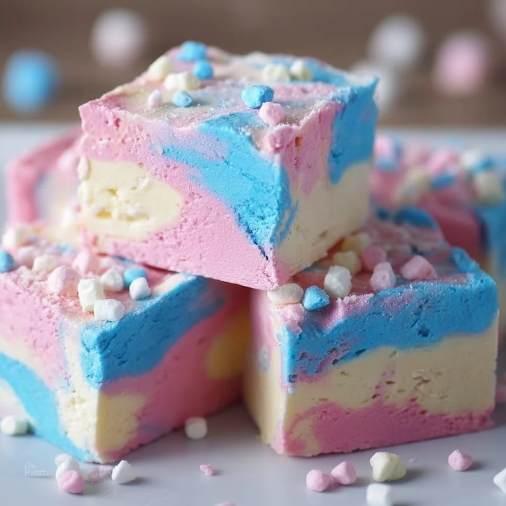 Delicious cotton candy fudge with vibrant colors and a creamy texture