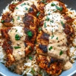 Creamy Cajun chicken and rice bowls topped with fresh herbs and spices