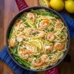 Delicious garlic butter shrimp scampi pasta dish garnished with parsley