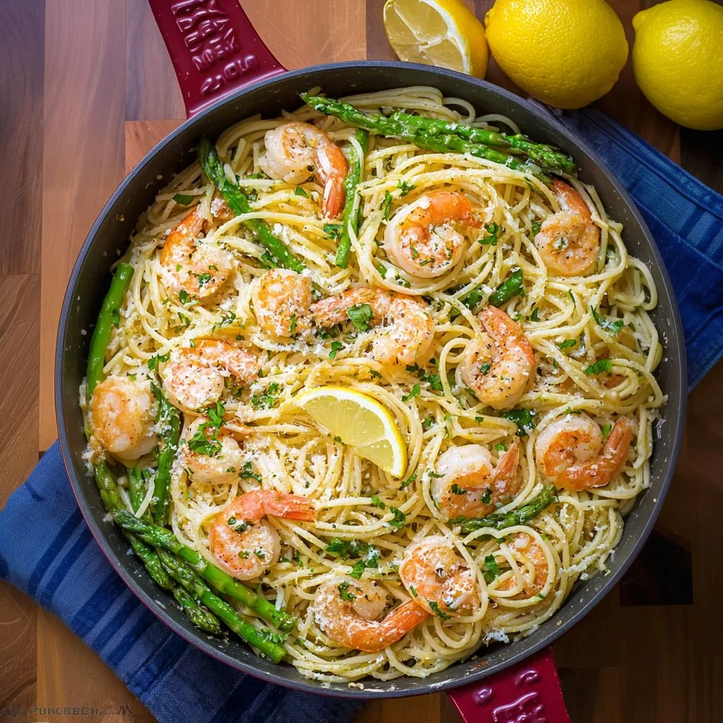 Delicious garlic butter shrimp scampi pasta dish garnished with parsley