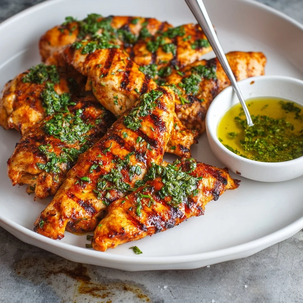 Juicy grilled chicken tenders served with dipping sauce