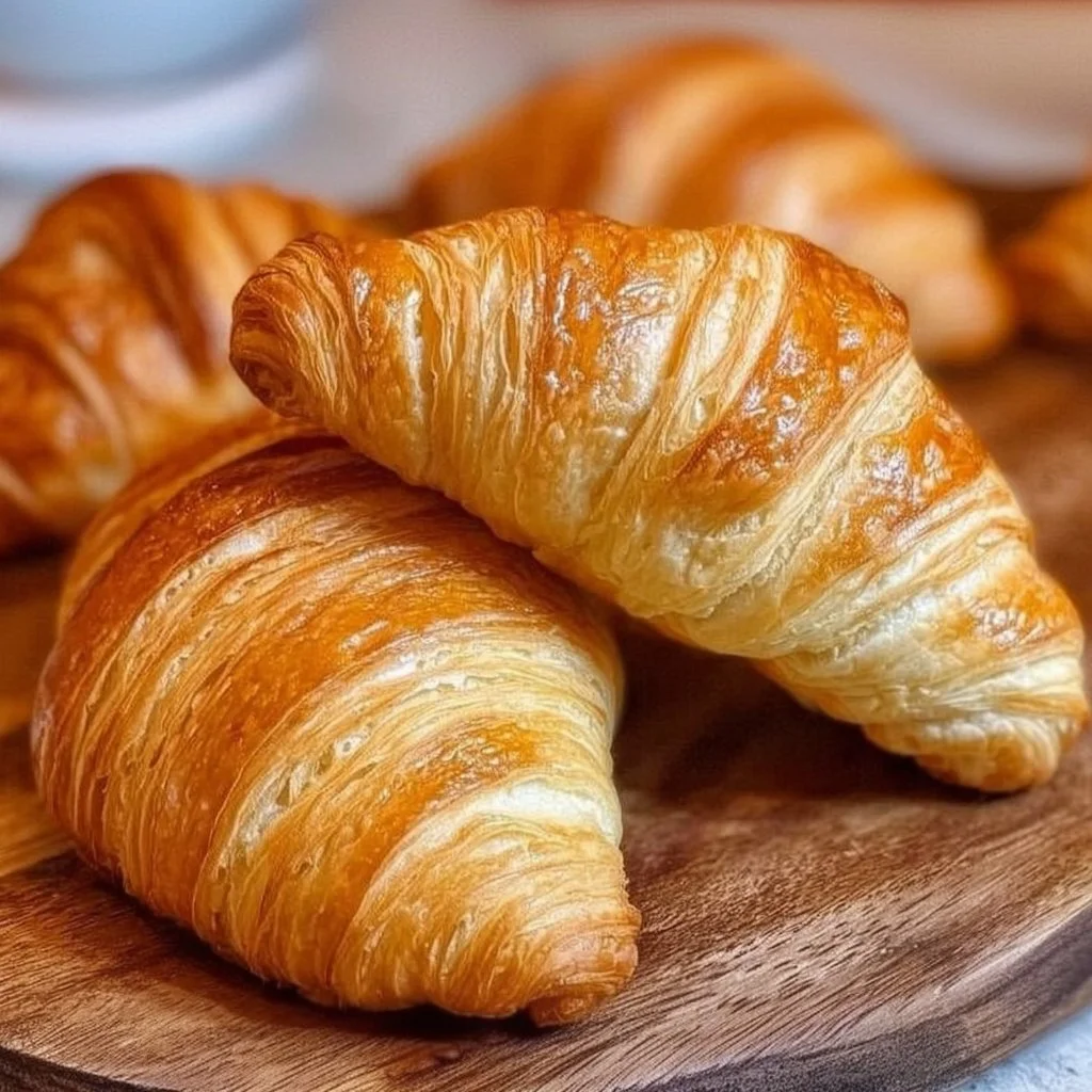 Golden brown homemade croissants fresh out of the oven
