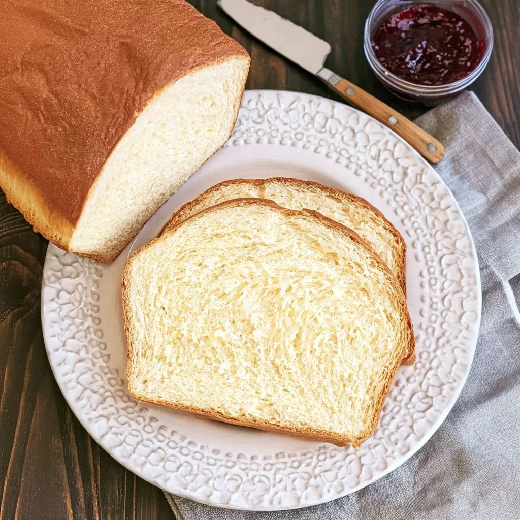 Freshly baked homemade potato bread loaf on a wooden table