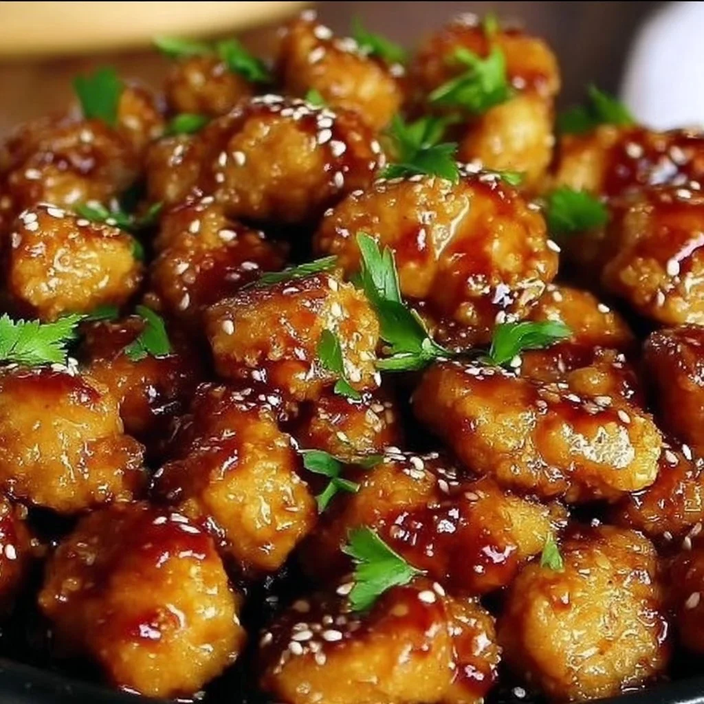 Savory Honey Garlic Chicken Bites served on a platter