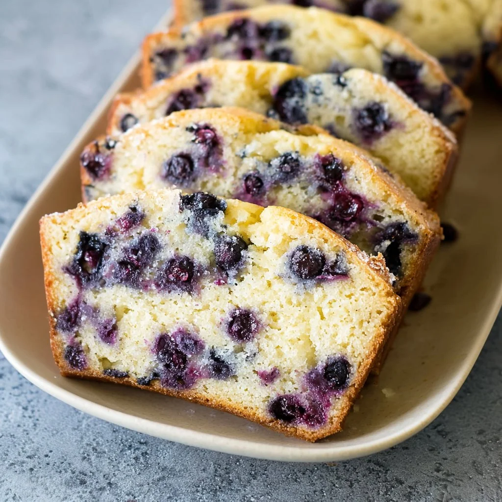 Delicious Lemon Blueberry Bread fresh out of the oven with blueberries and lemon zest