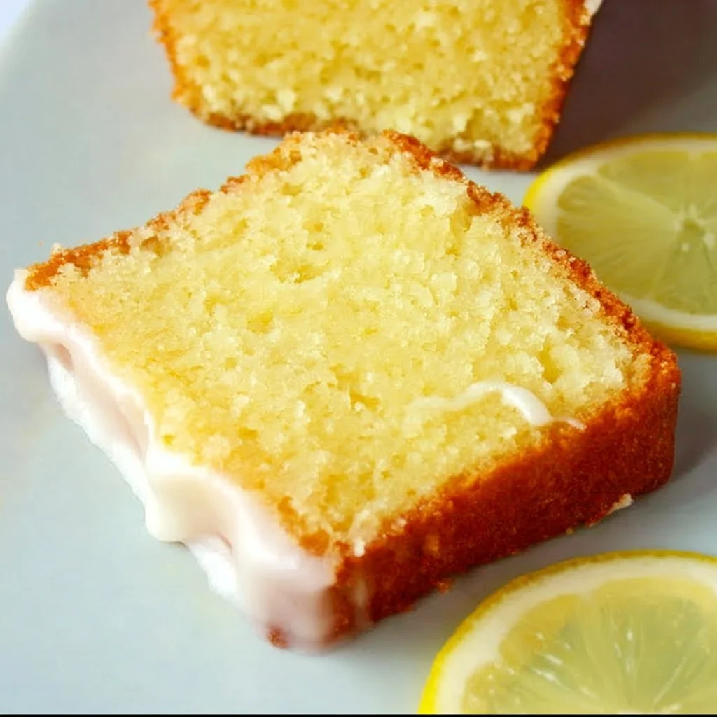 Freshly baked lemon bread with icing on a rustic wooden table