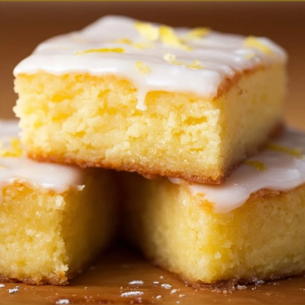 Delicious lemon brownies, also known as lemonies, served on a plate.