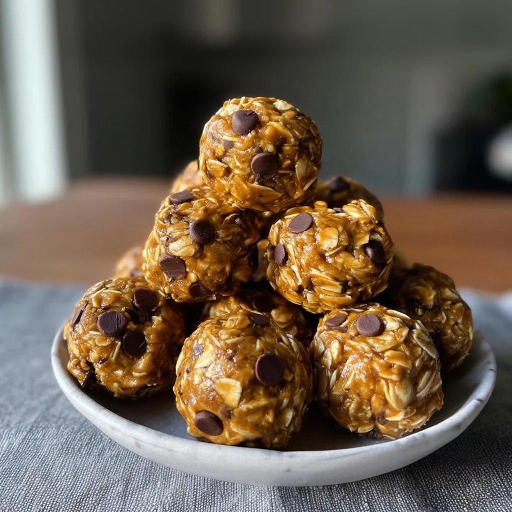 Delicious no-bake peanut butter energy bites on a wooden platter