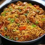 Delicious one pan teriyaki chicken with noodles ready to be served.