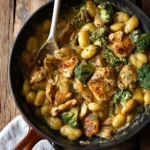 One-Skillet Chicken and Gnocchi dish with fresh ingredients and herbs