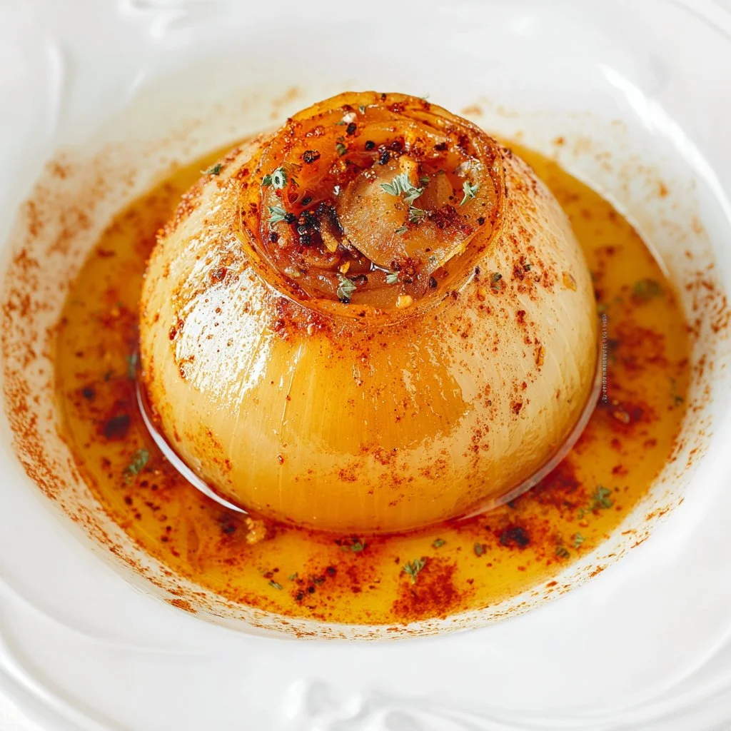 Viral TikTok recipe for onion boil with vibrant colors and delicious ingredients.