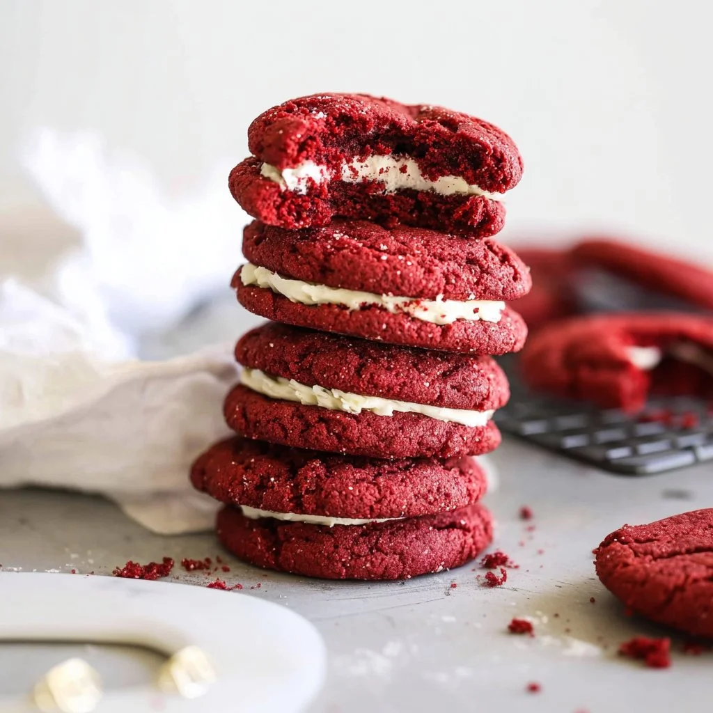 Delicious red velvet cookies made from cake mix, perfect dessert treat.