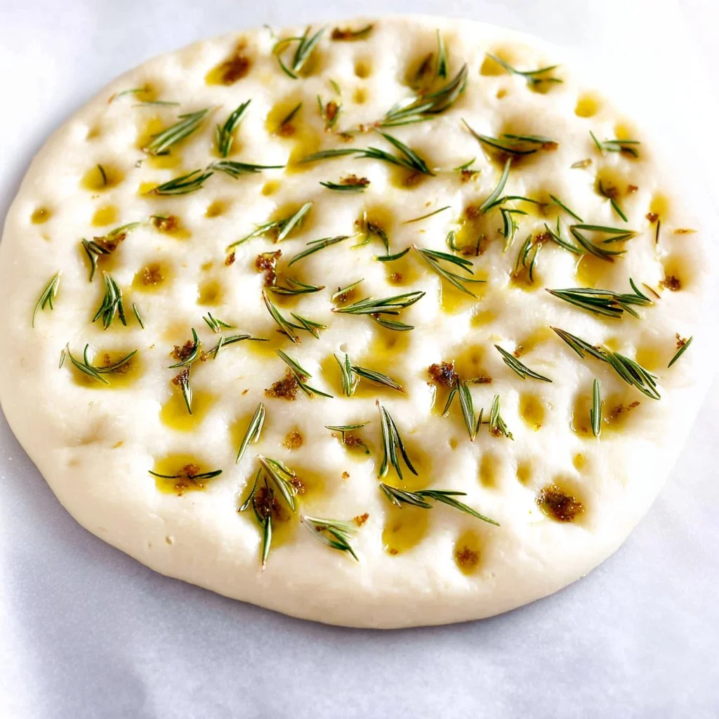Homemade rosemary focaccia bread with olive oil and sea salt