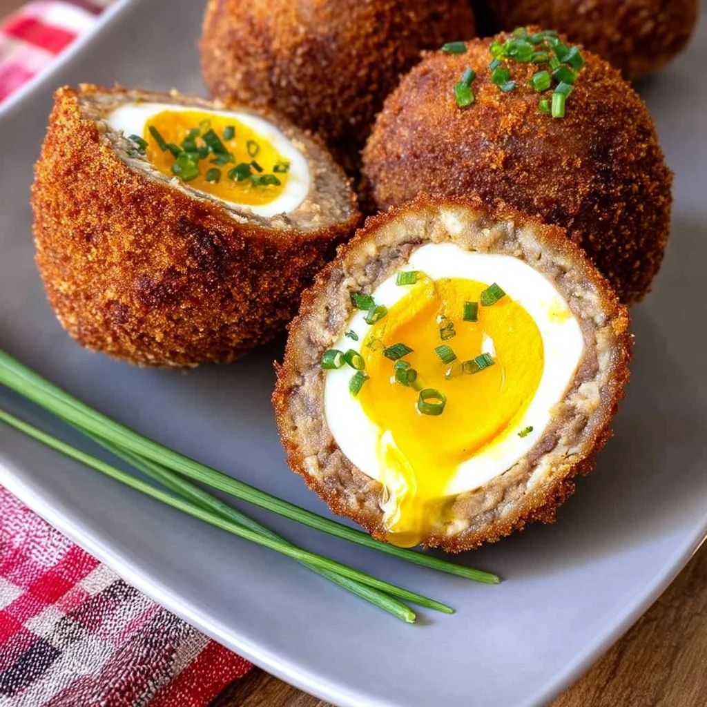 Delicious homemade scotch eggs served in a cozy kitchen setting