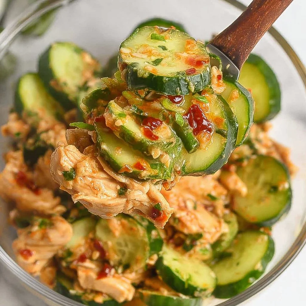 Delicious Thai cucumber salad with chicken served in a vibrant bowl