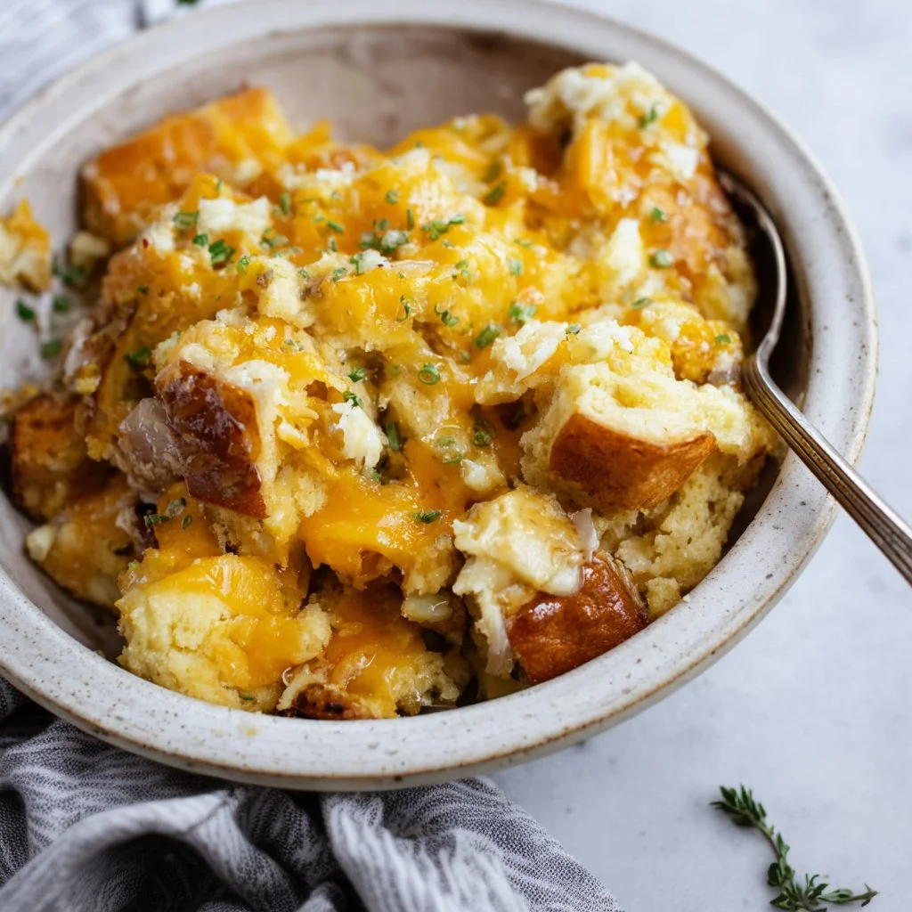 Delicious Hawaiian roll breakfast casserole served warm on a plate