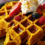 Delicious anti-inflammatory turmeric waffles topped with fresh fruits