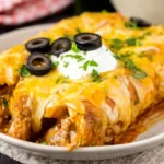 Deliciously baked enchiritos topped with cheese and flavorful sauce