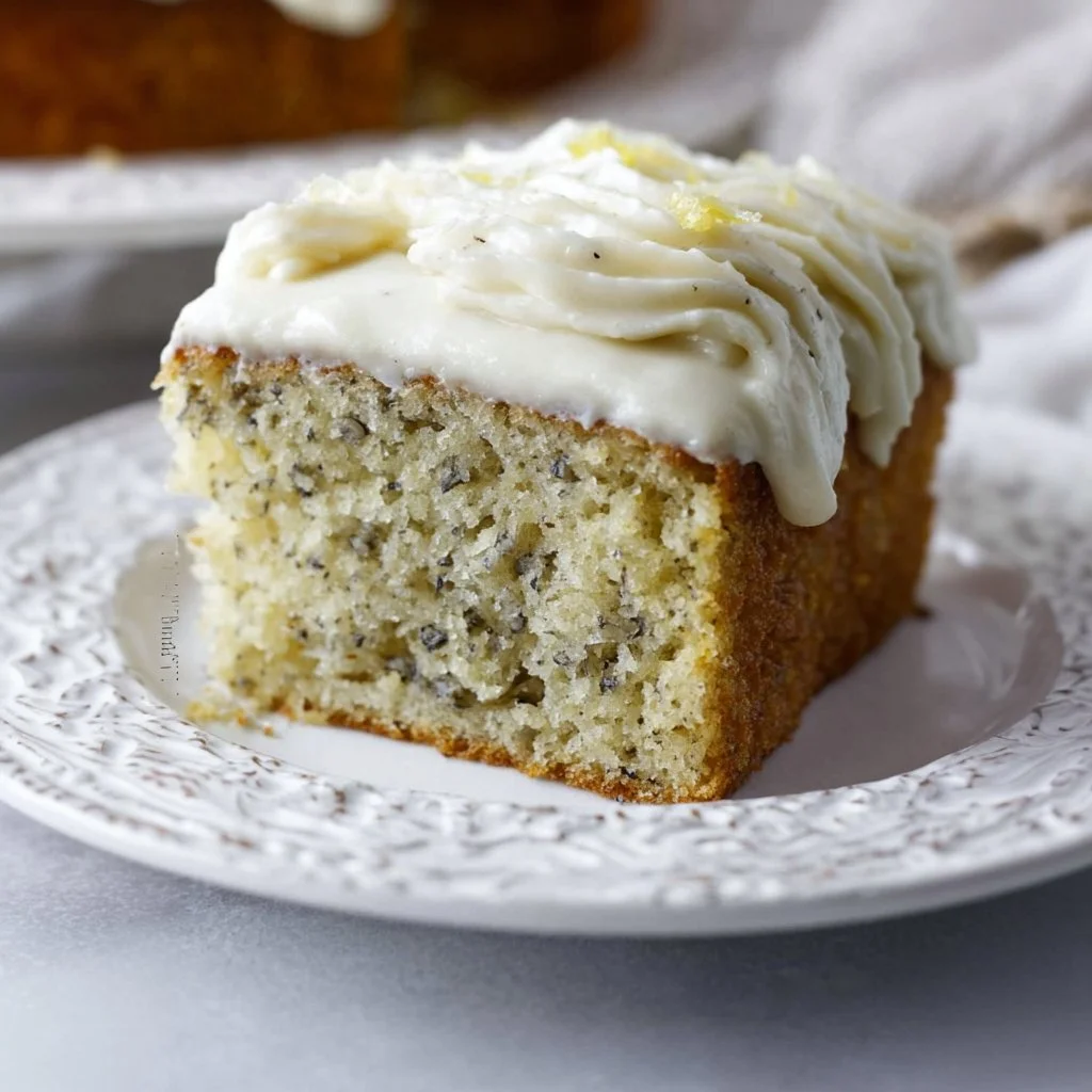 Delicious banana lemon cake with vibrant lemon icing and banana slices