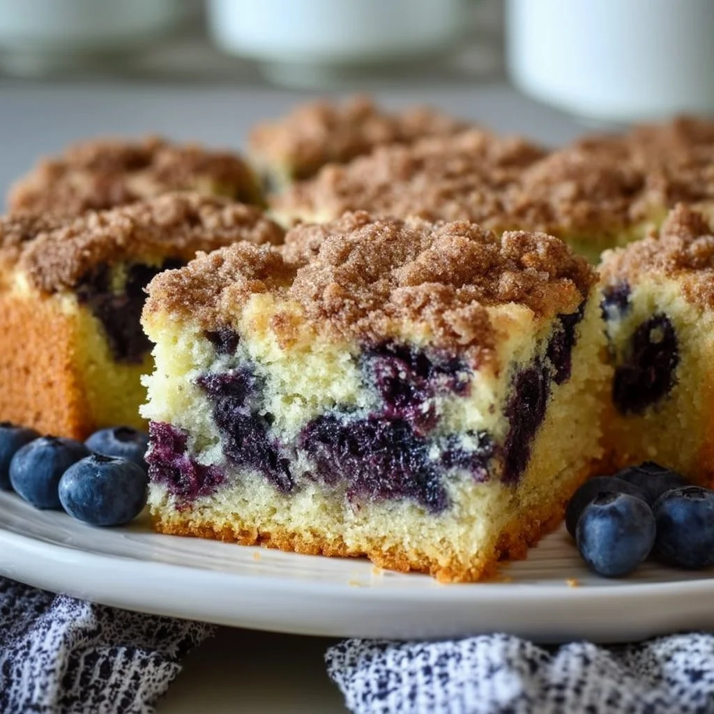Delicious Blueberry Coffee Cake, also known as Blueberry Boy Bait, served on a plate