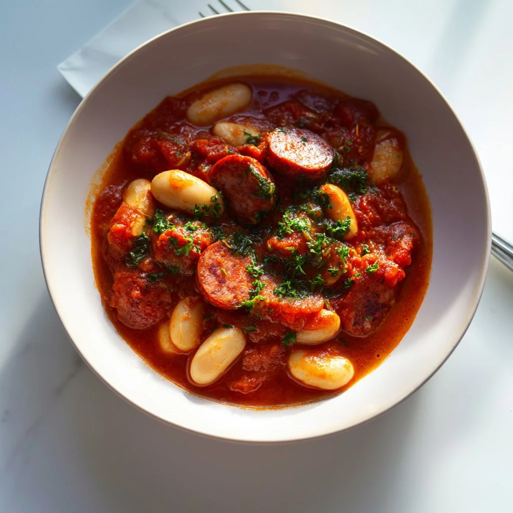 Delicious Butter Bean and Chorizo Stew in a bowl, perfect for a comforting meal.