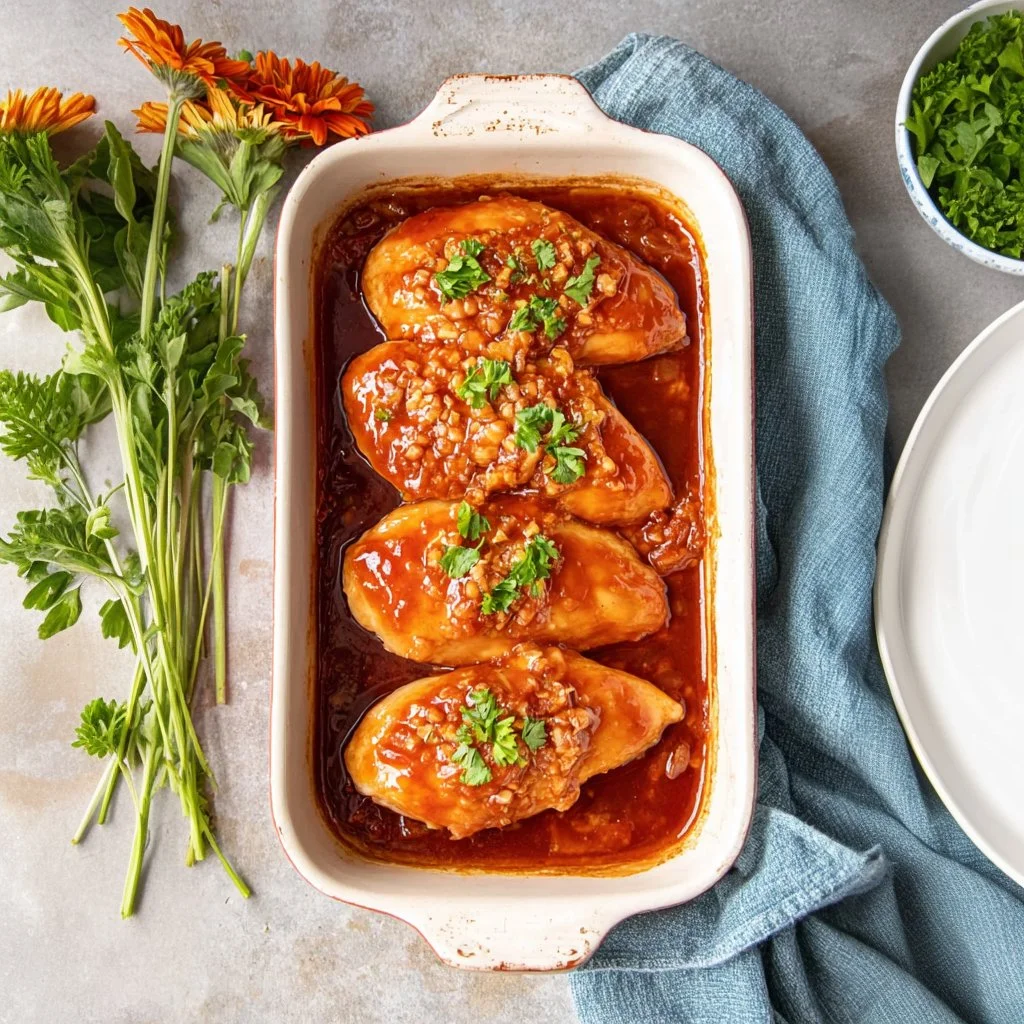Delicious Catalina Chicken served with fresh vegetables and herbs