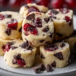 Delicious Cherry Chocolate Chip Shortbread Cookies arranged on a plate