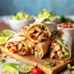 Chicken fajita wraps filled with grilled chicken, peppers, and onions