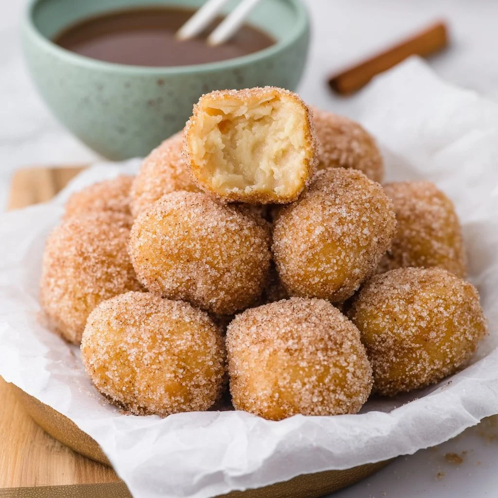 Delicious churros poppers dusted with sugar ready to enjoy