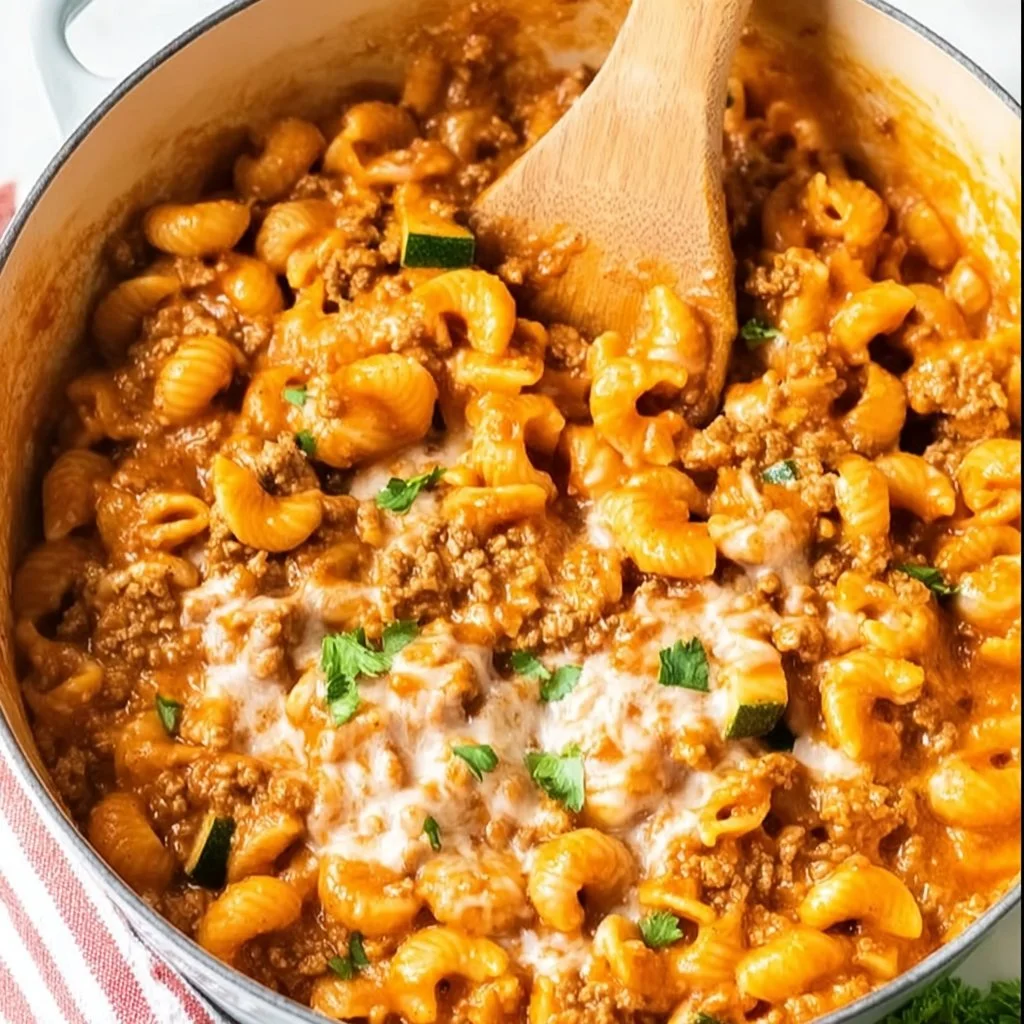 High protein Hamburger Helper dish served in a bowl with fresh ingredients.