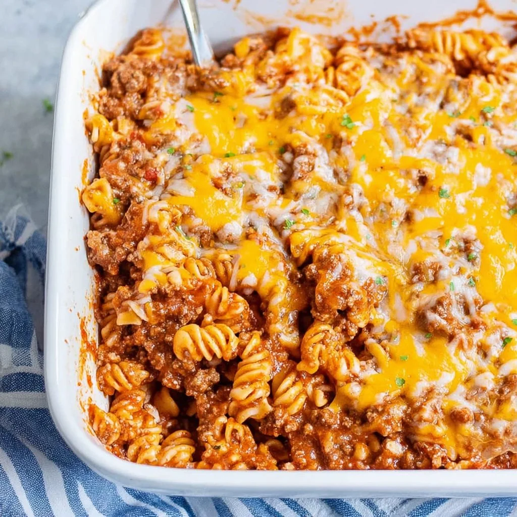 Delicious Sloppy Joe Casserole served in a cozy dish