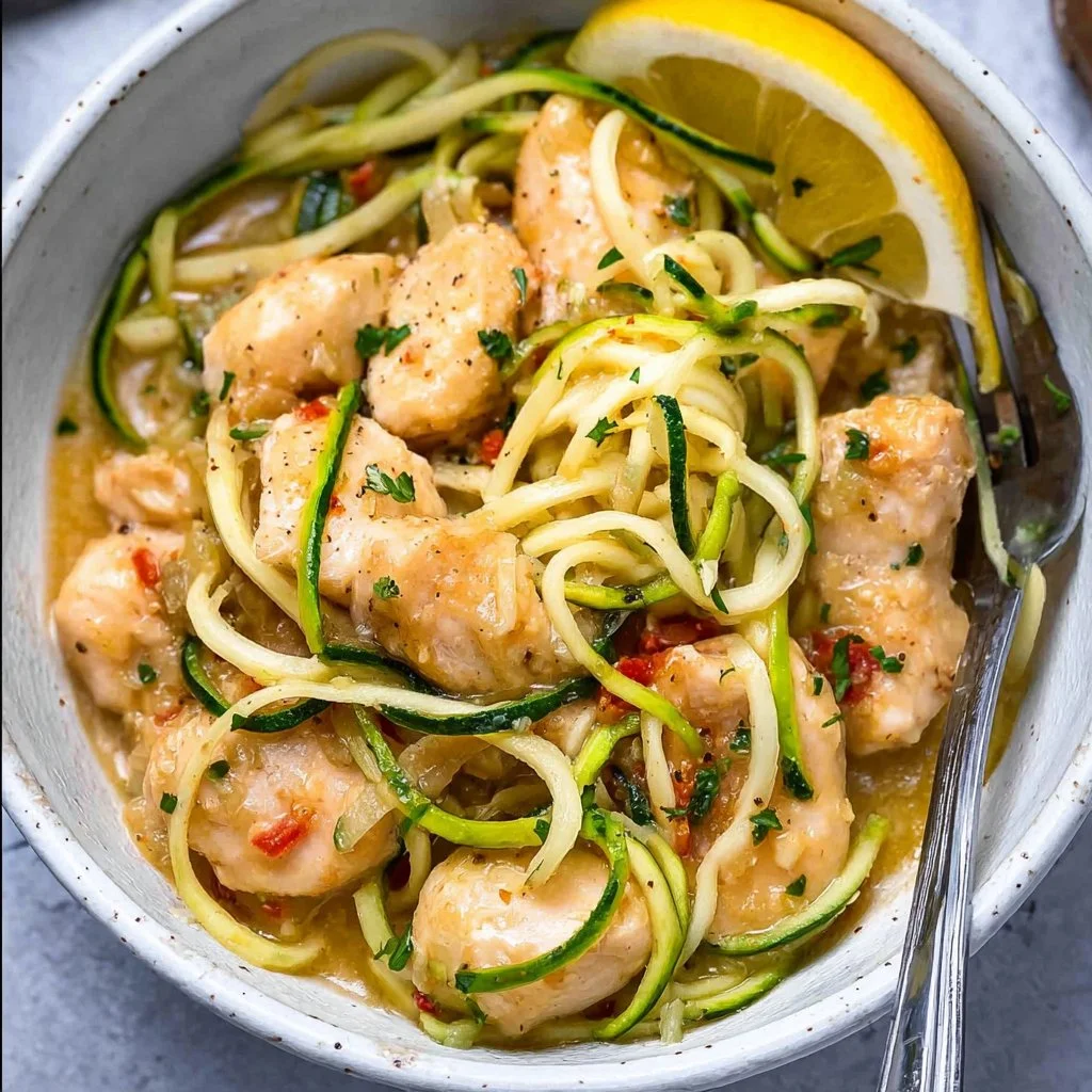Delicious chicken scampi served with zoodles for a healthy meal option