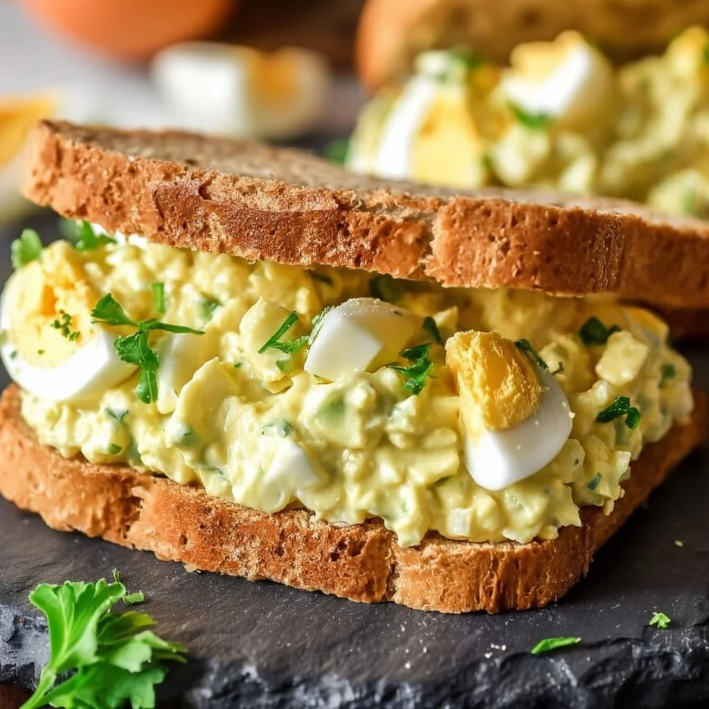 Delicious homemade egg salad in a bowl, perfect for sandwiches.
