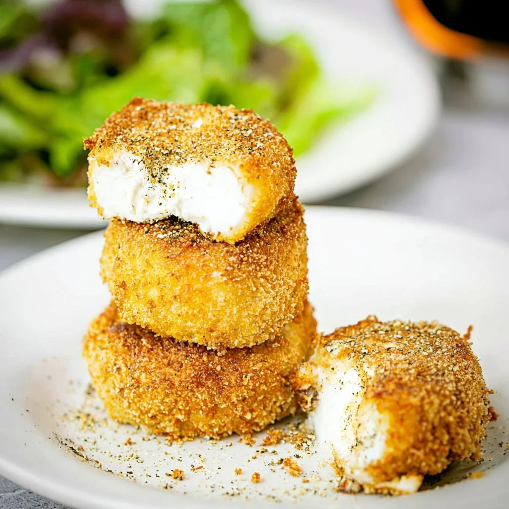Crispy fried goat cheese served with a delicious sauce