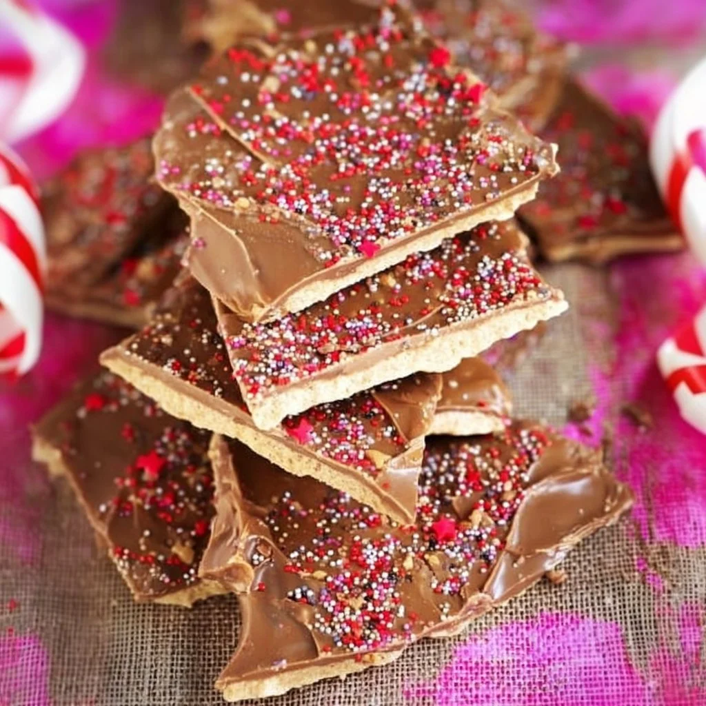 Delicious homemade Graham Cracker Toffee with chocolate and nuts on a plate.