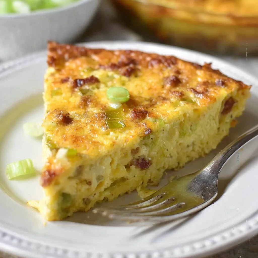 Hash Brown-Crusted Quiche with a golden crust and creamy filling